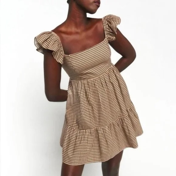 reformation brown checkered dress Reformation Bunny Dress Brown Plaid by Reformation